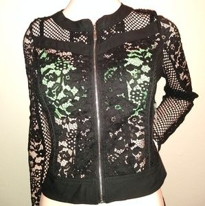 Black Sheer Lace zipper Jacket